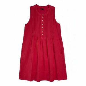 Quince 100% Organic Cotton Gauze Sleeveless Pintuck Dress Red Pink L Pockets